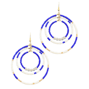 Blue and White 3 Bead Circle Earring