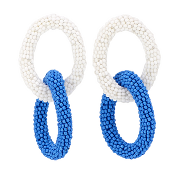 Blue and White Beaded Linked Earrings